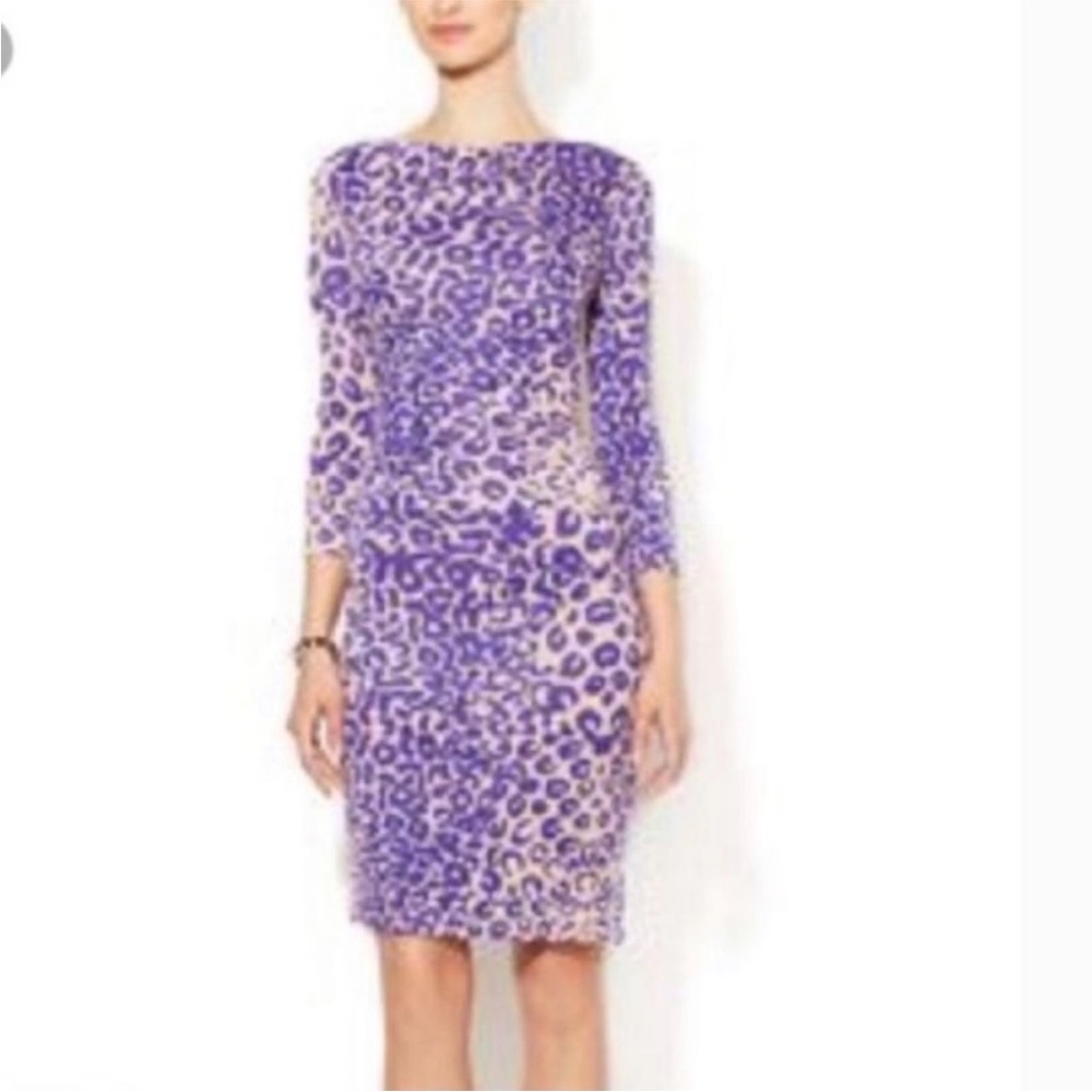 LK Bennett Reversible Animal Print Midi Dress Purple Pink US 10 Cowl Neck Vneck